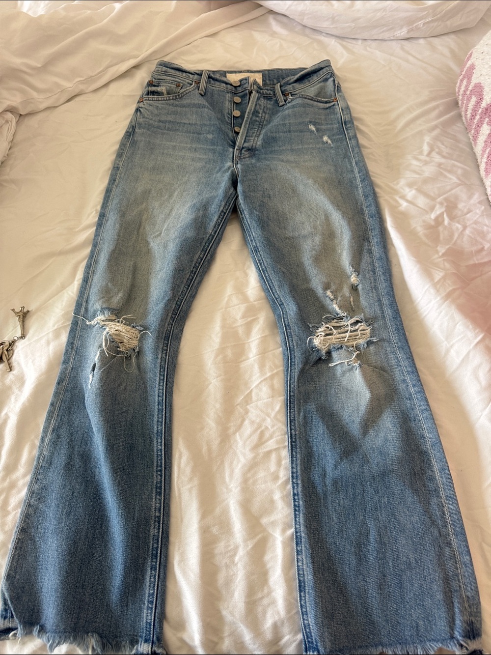 Mother Distressed Light Blue Women's Jeans - Casual Flare 26